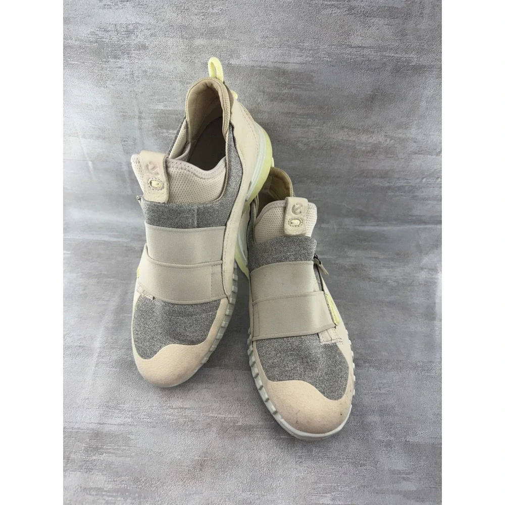ECCO ST.1 Hybrid Lite Women Beige Grey Leather Suede Slip On Sneakers Size 38